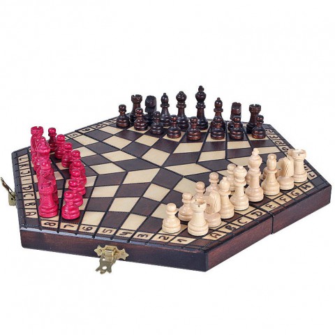 Деревянные шахматы на троих маленькие Sunrise Poland 28 см CH164