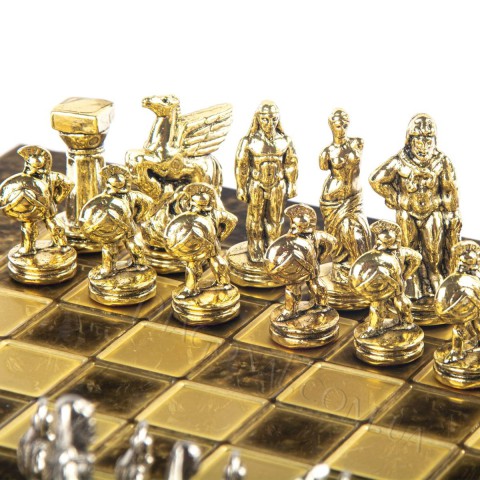 Шахматы спартанская война в деревянном футляре Manopoulos 28x28 см