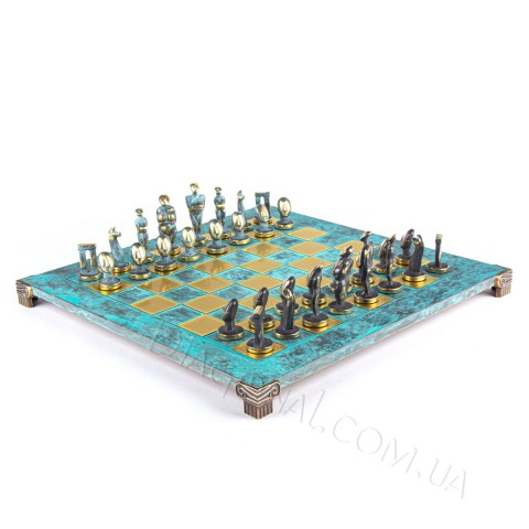 Эксклюзивные шахматы Manopoulos S23BTIR Кикладское искусство бирюзовые 44х44 см