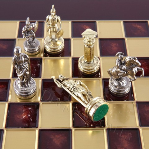 Шахматы греко-римские в деревянном футляре Коричневые 28x28 см